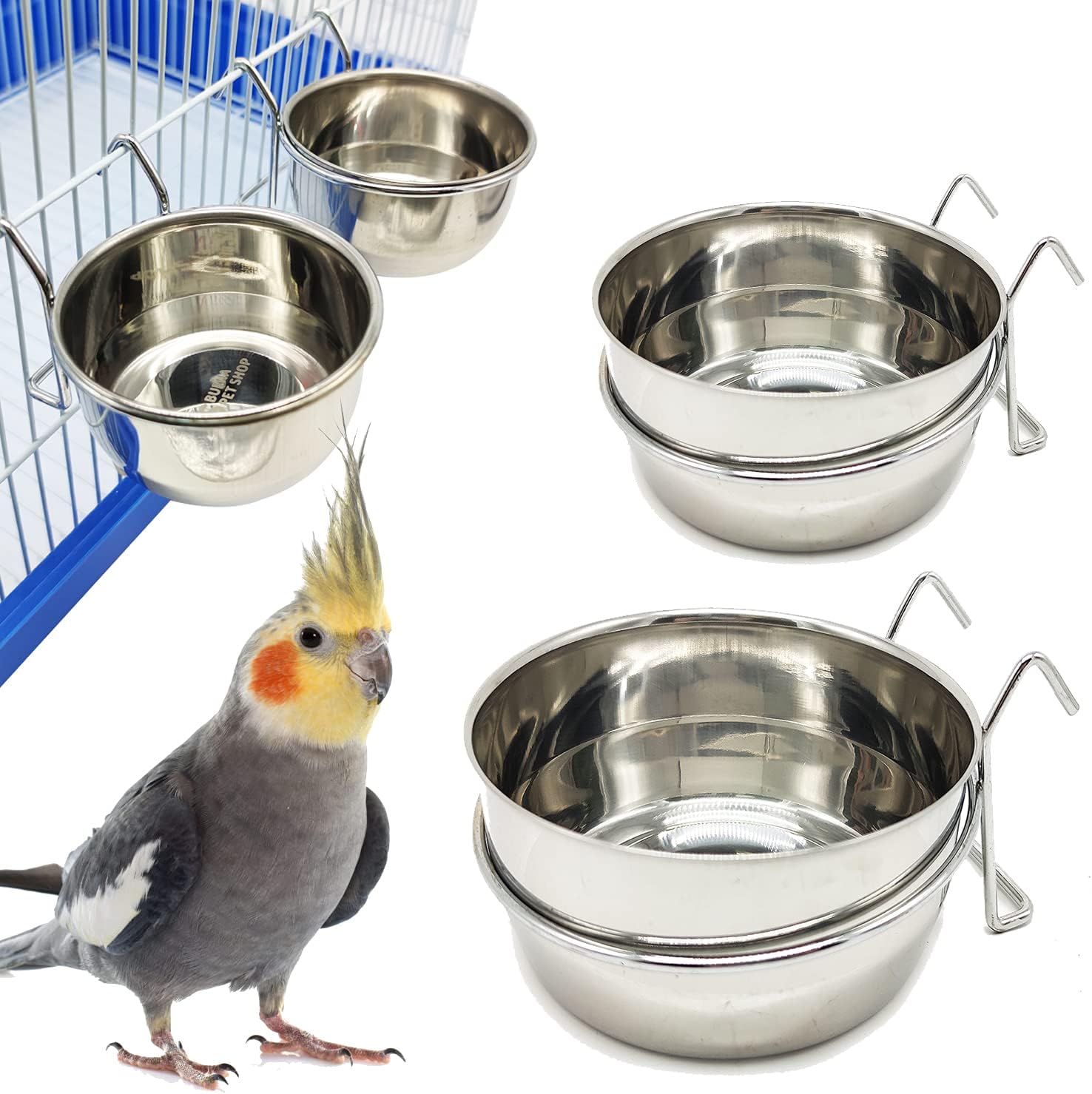 BPS Comederos de Acero Inoxidable para Jaula de Pájaro – Pack de 2