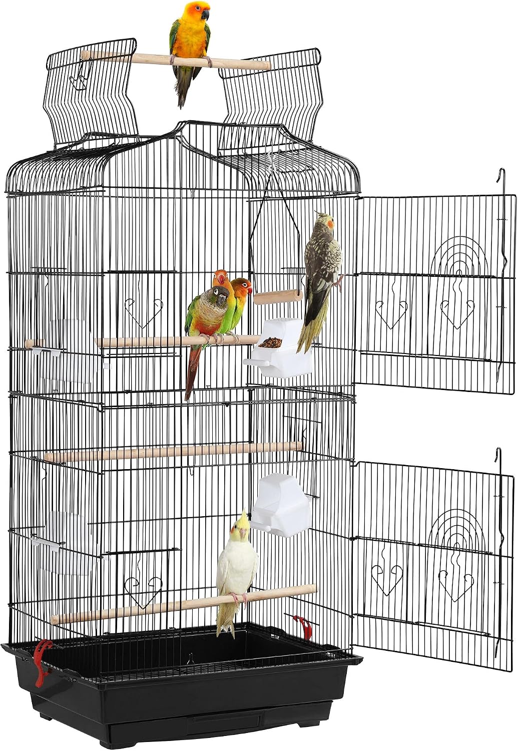 Yaheetech Jaula para Pájaros Metálica 46x36x92 cm con Techo Abierto – Negro