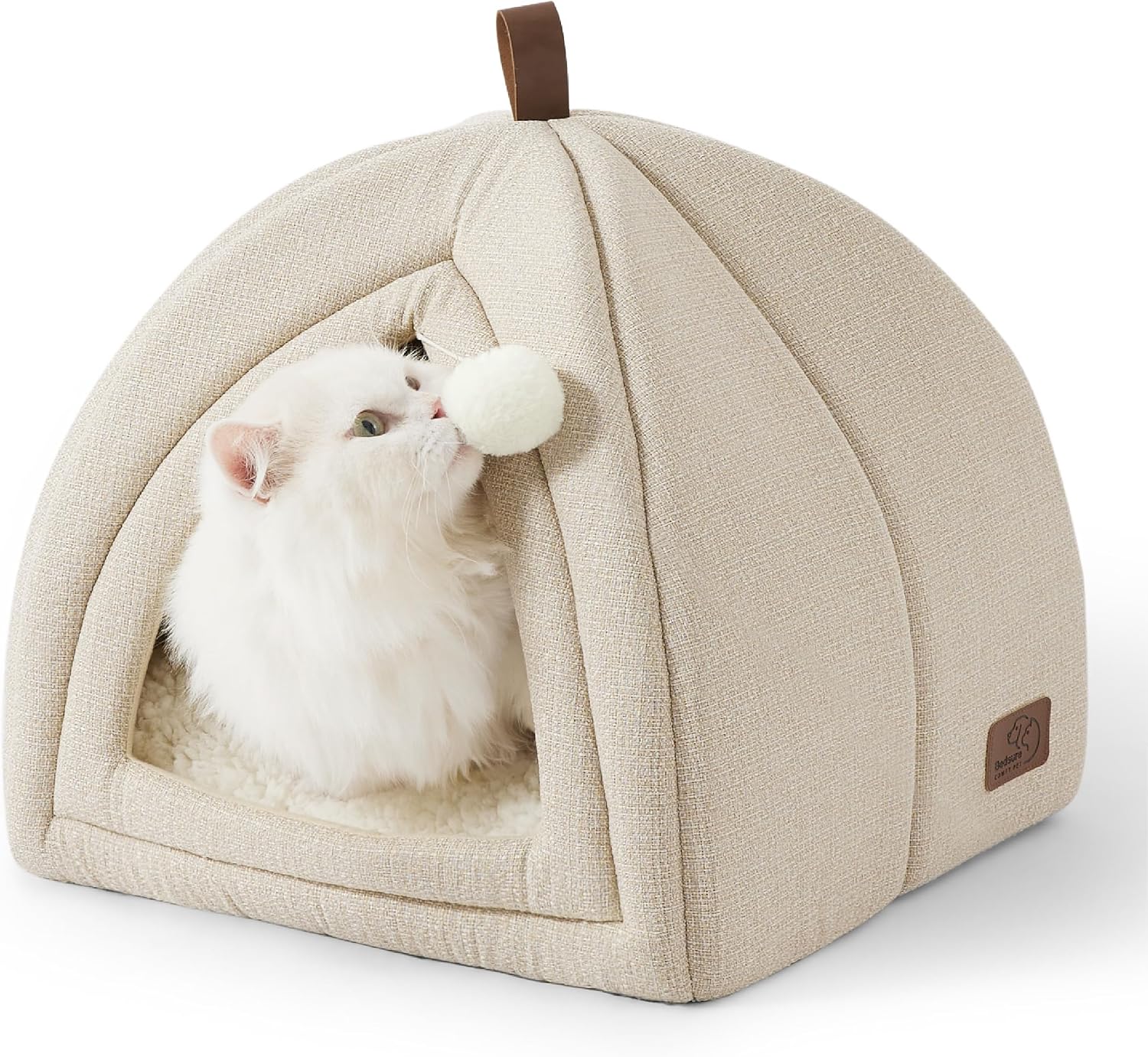 Bedsure Cama Cueva Iglú para Gatos 40x40 cm con Cojín Extraíble Lavable