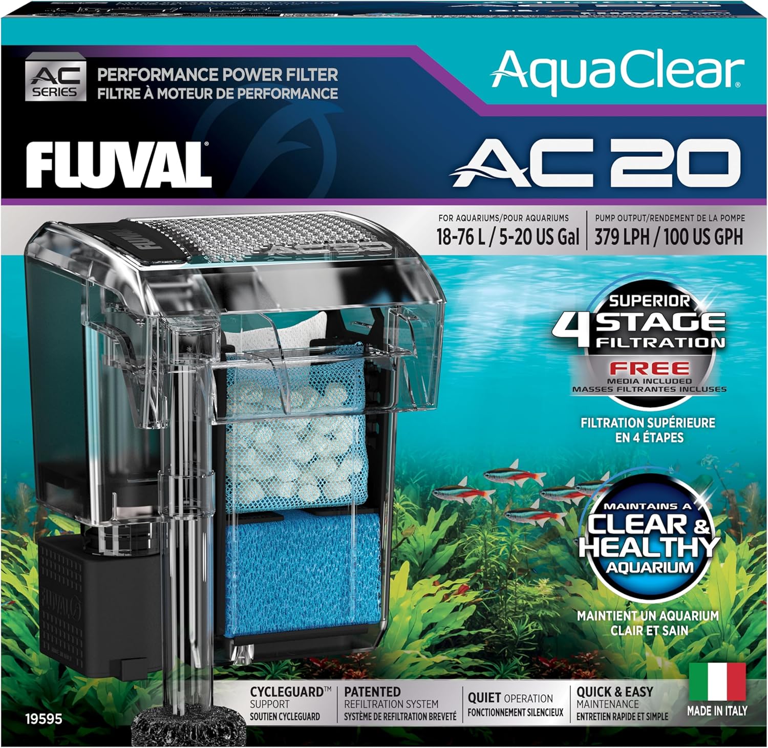 Fluval AquaClear AC20 Filtro de Mochila para Acuario – 379 lph